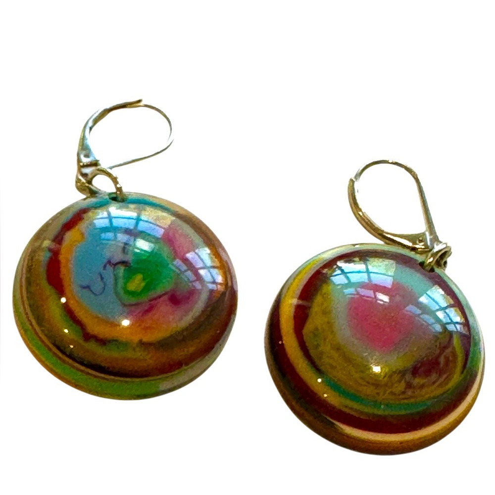 Vintage Colorful Resin Swirl Earrings. Lever backs. EUC